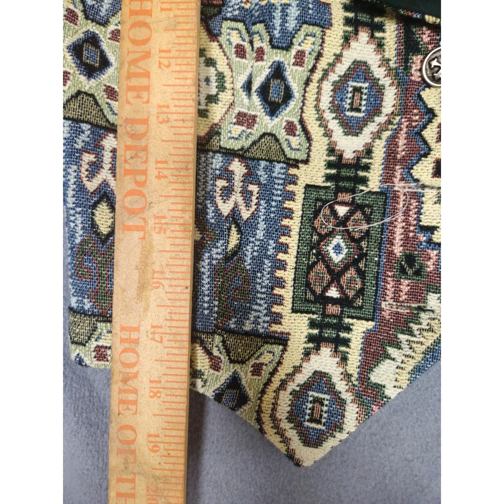 Cassidy's Casuals Vintage Southwestern Tapestry Vest Green Velvet Trim Med READ - Picture 6 of 7